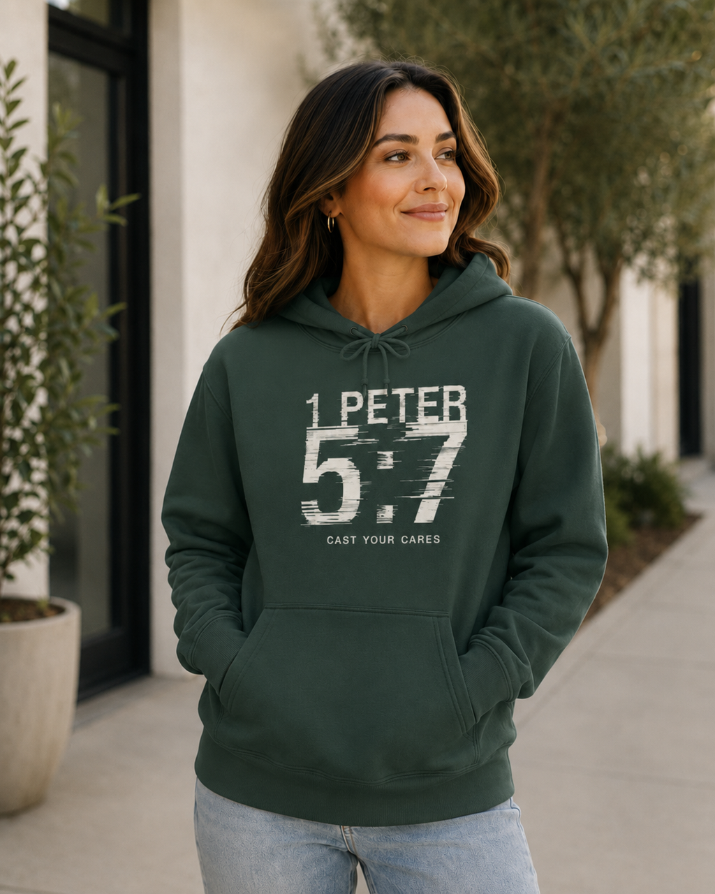 Christian Hoodie | 1 Peter 5:7 Hoodie | Cast Your Cares Sweatshirt | Heavyweight Faith Streetwear Hoodie | Minimalist Christian Gift