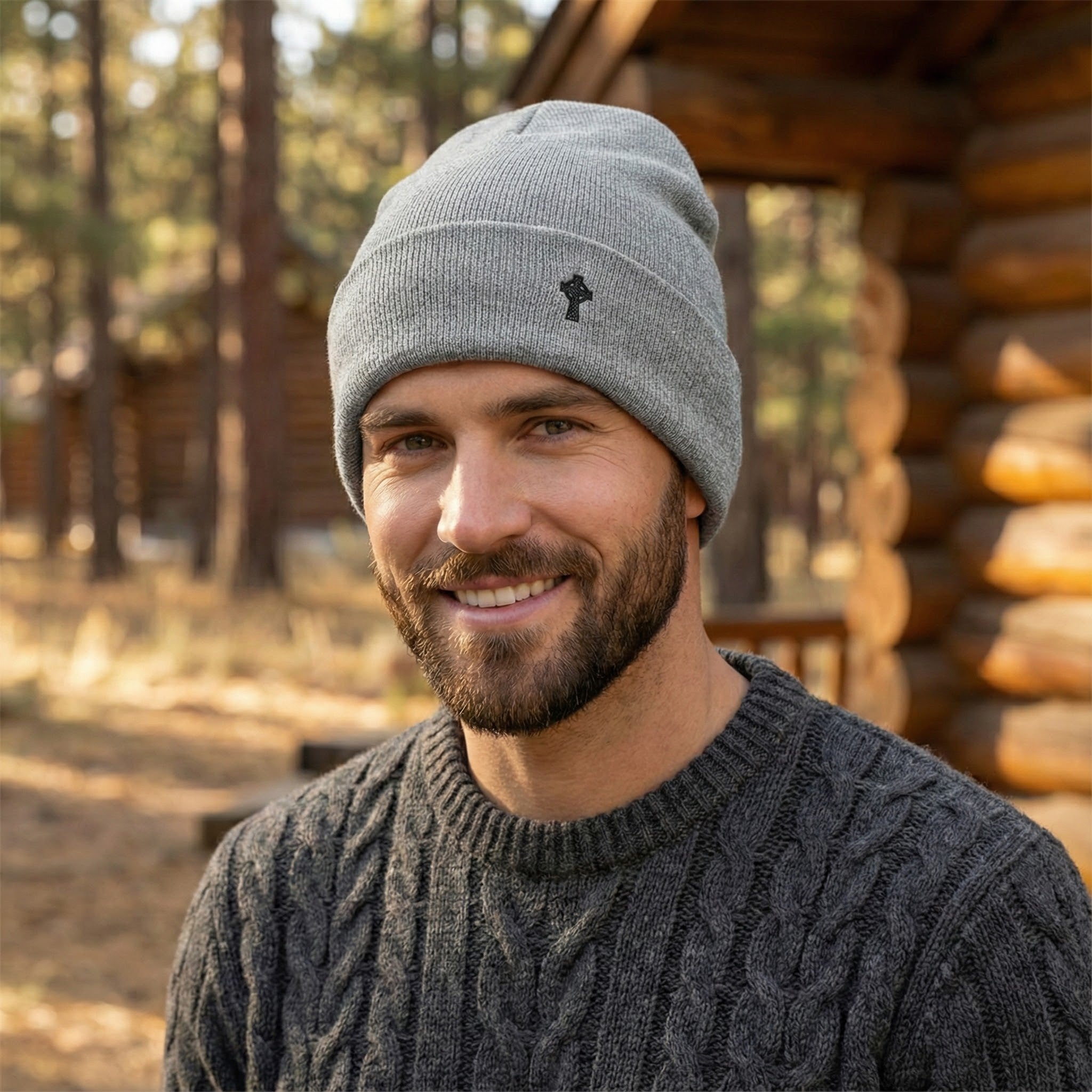 Embroidered Christian Beanie Celtic Cross Knit Cuffed Hat Minimal Faith Apparel Gift for Men Women | Christian Streetwear