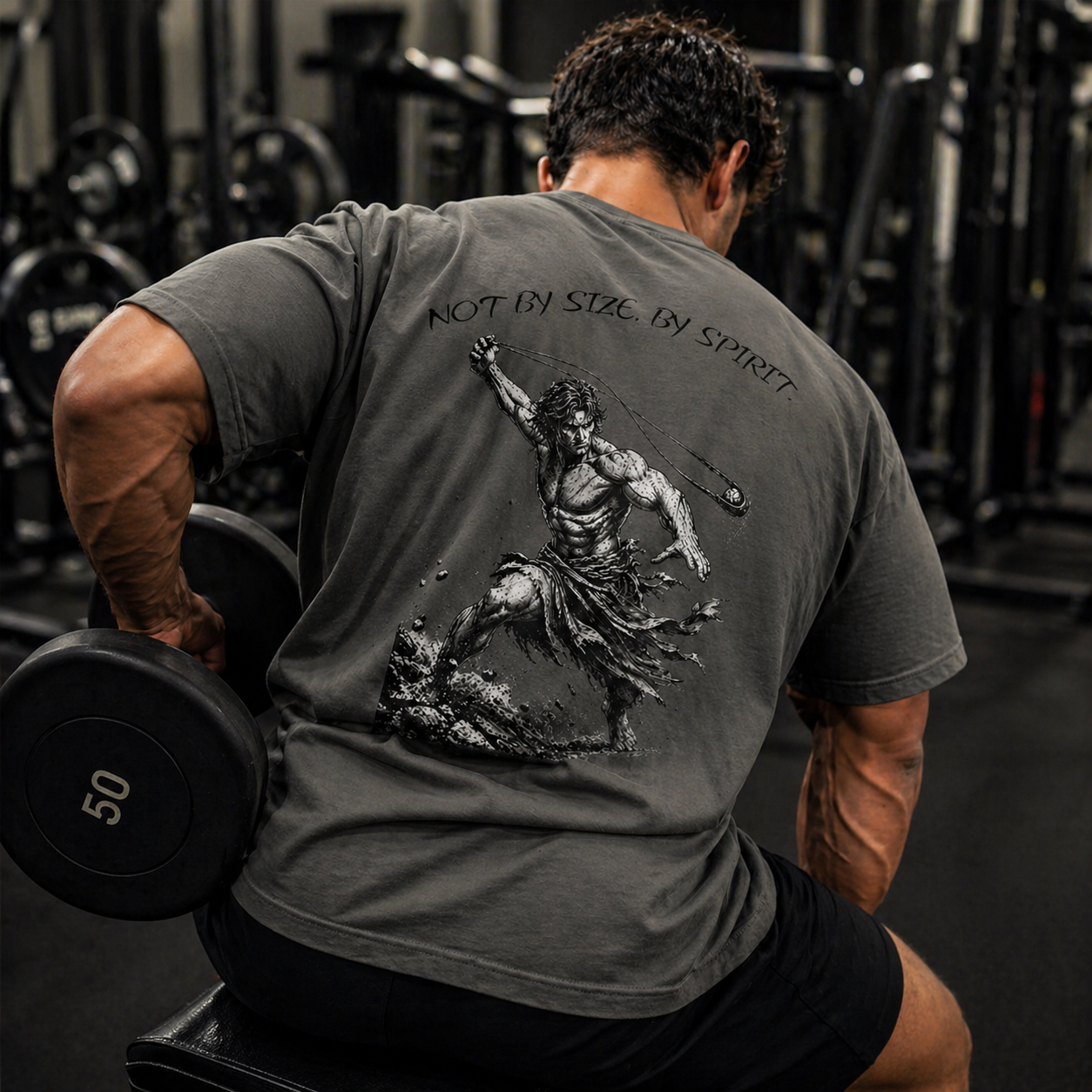David Sling Shirt, Not By Size By Spirit Christian Tee, 1 Samuel 17 45 Gym Pump Cover, Faith Workout Shirt, Biblical Streetwear