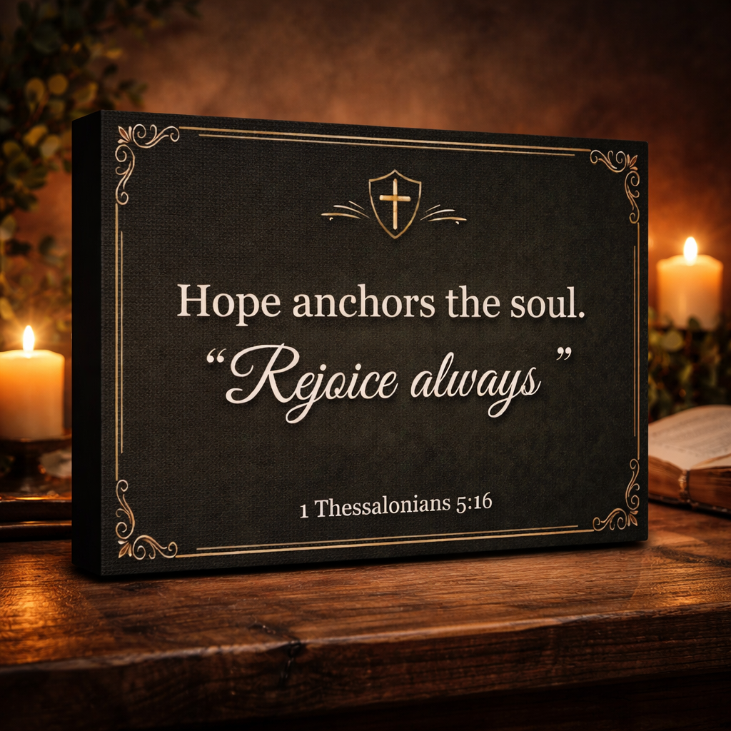Hope Anchors the Soul Canvas Print, Rejoice Always Bible Verse Wall Art, 1 Thessalonians 5 16 Scripture Decor, Christian Gift