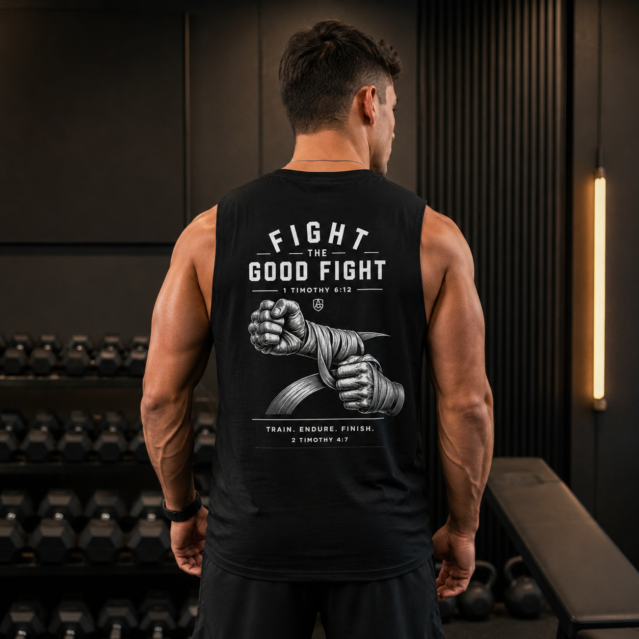 Good Fight Training Club Tank, Christian Gym Tank, 1 Timothy 6:12 Shirt, Faith Workout Shirt, Bible Verse Muscle Tank, Mens Activewear