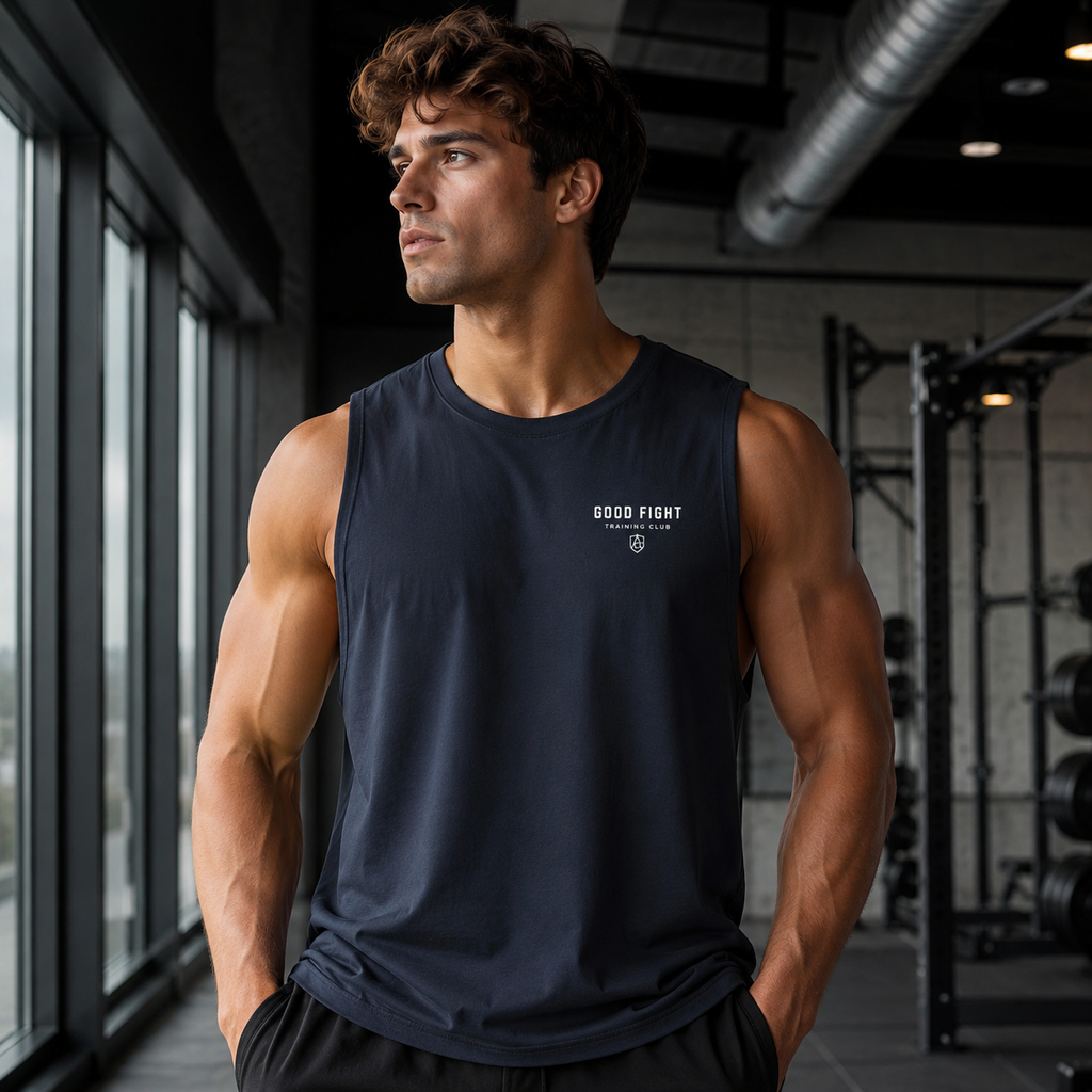 Good Fight Training Club Tank, Christian Gym Tank, 1 Timothy 6:12 Shirt, Faith Workout Shirt, Bible Verse Muscle Tank, Mens Activewear