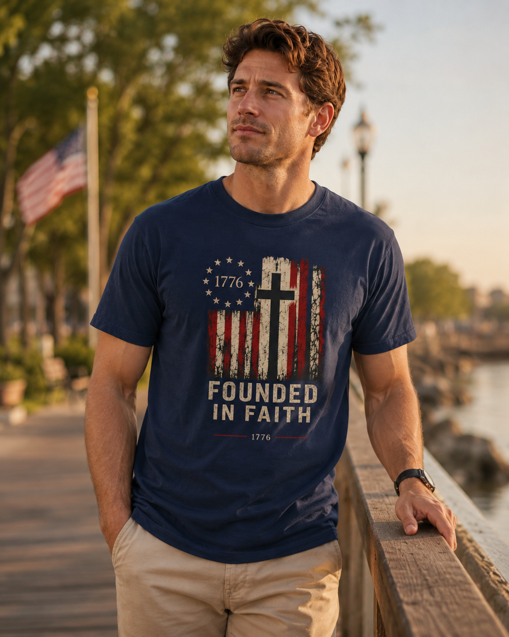 Founded in Faith Christian Patriotic Shirt, America 250 Faith Tee, Fourth of July Shirt, Vintage Americana Graphic Tee