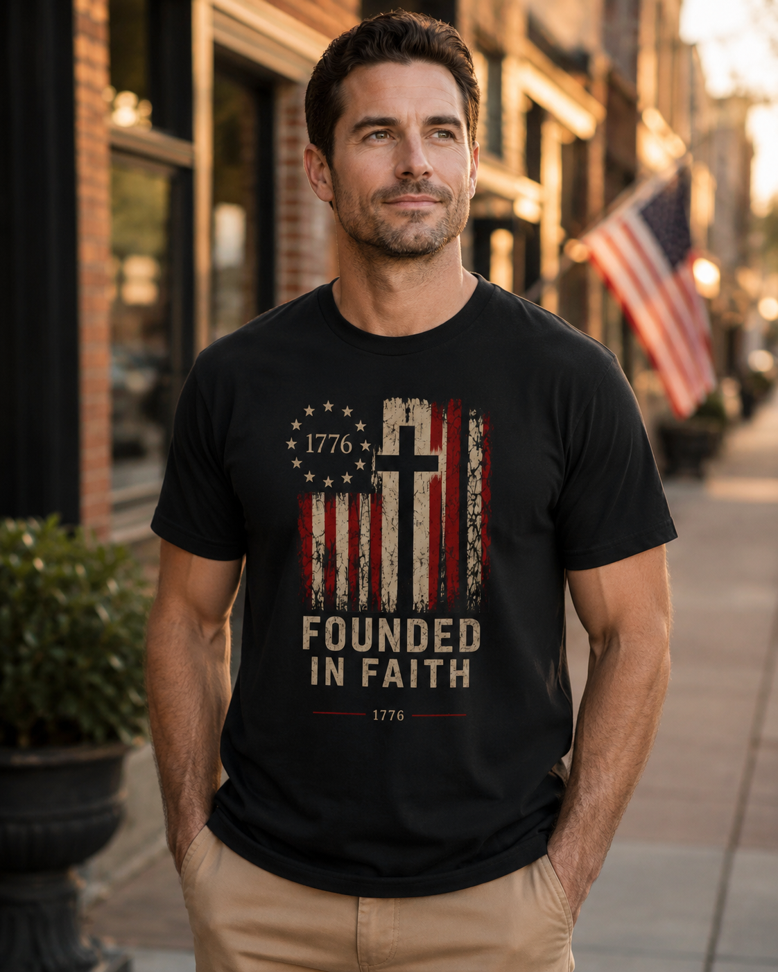Founded in Faith Christian Patriotic Shirt, America 250 Faith Tee, Fourth of July Shirt, Vintage Americana Graphic Tee