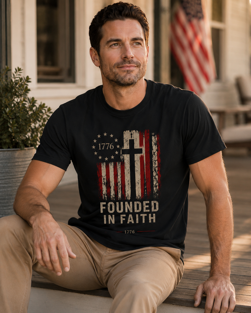 Founded in Faith Christian Patriotic Shirt, America 250 Faith Tee, Fourth of July Shirt, Vintage Americana Graphic Tee