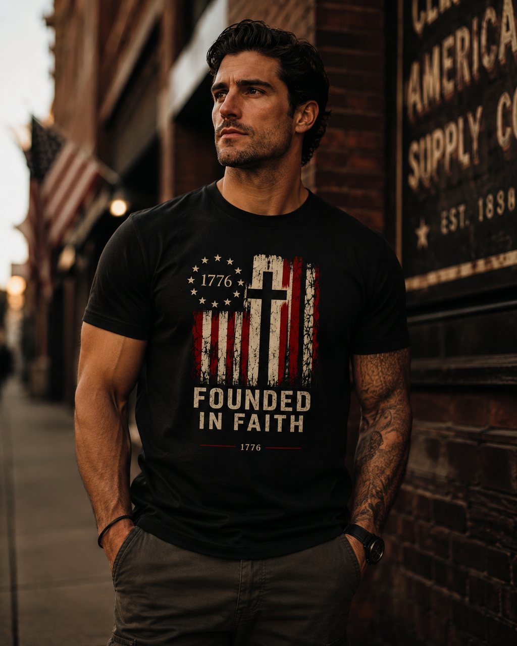 Founded in Faith Christian Patriotic Shirt, America 250 Faith Tee, Fourth of July Shirt, Vintage Americana Graphic Tee