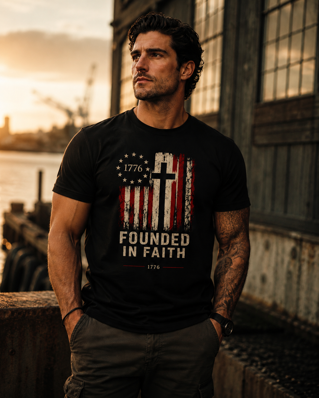 Founded in Faith Christian Patriotic Shirt, America 250 Faith Tee, Fourth of July Shirt, Vintage Americana Graphic Tee