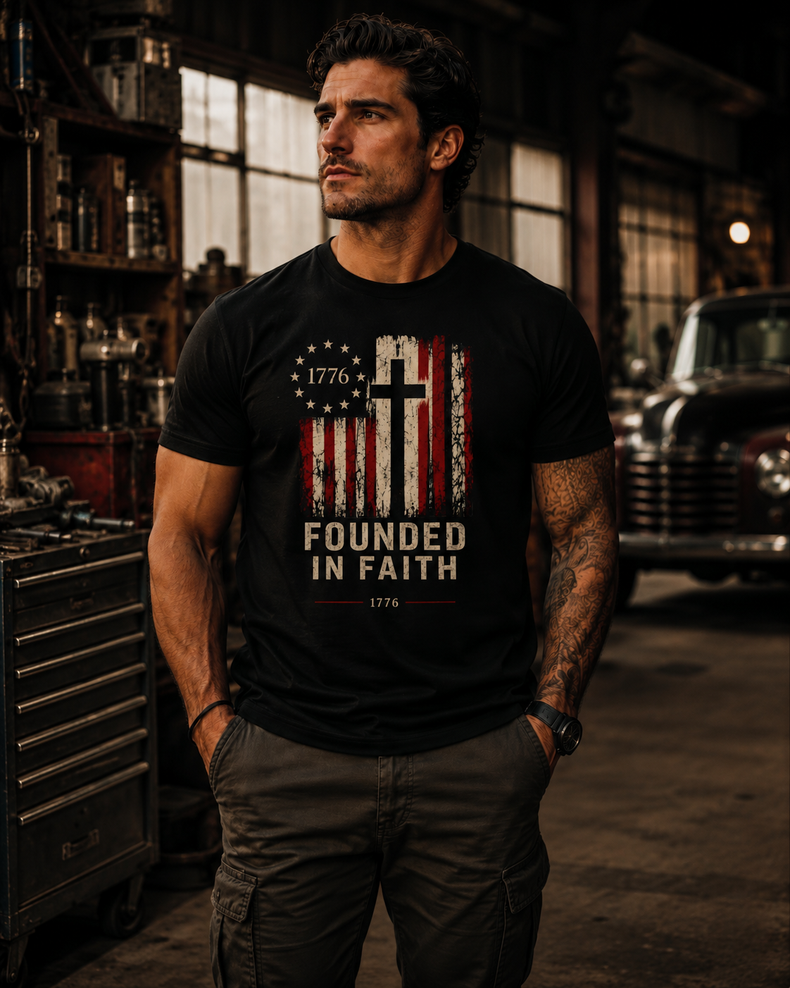 Founded in Faith Christian Patriotic Shirt, America 250 Faith Tee, Fourth of July Shirt, Vintage Americana Graphic Tee