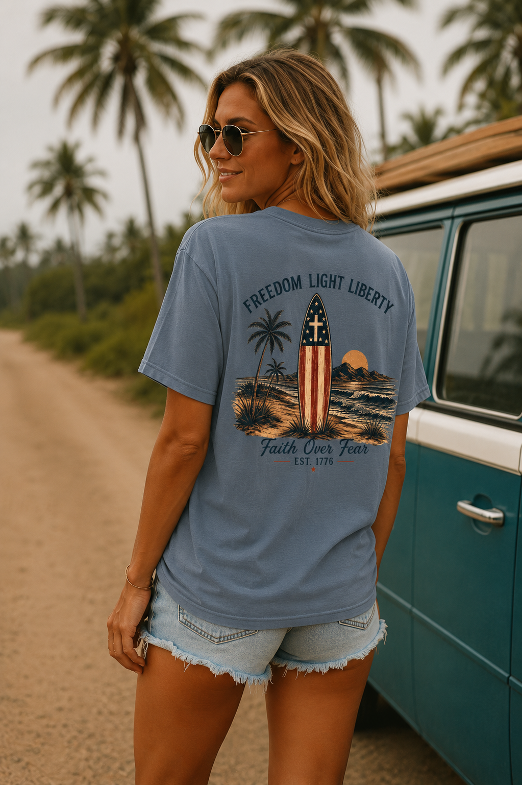 Faith Over Fear Shirt, Christian Surf Tee, Patriotic Christian Shirt, Freedom Light Liberty