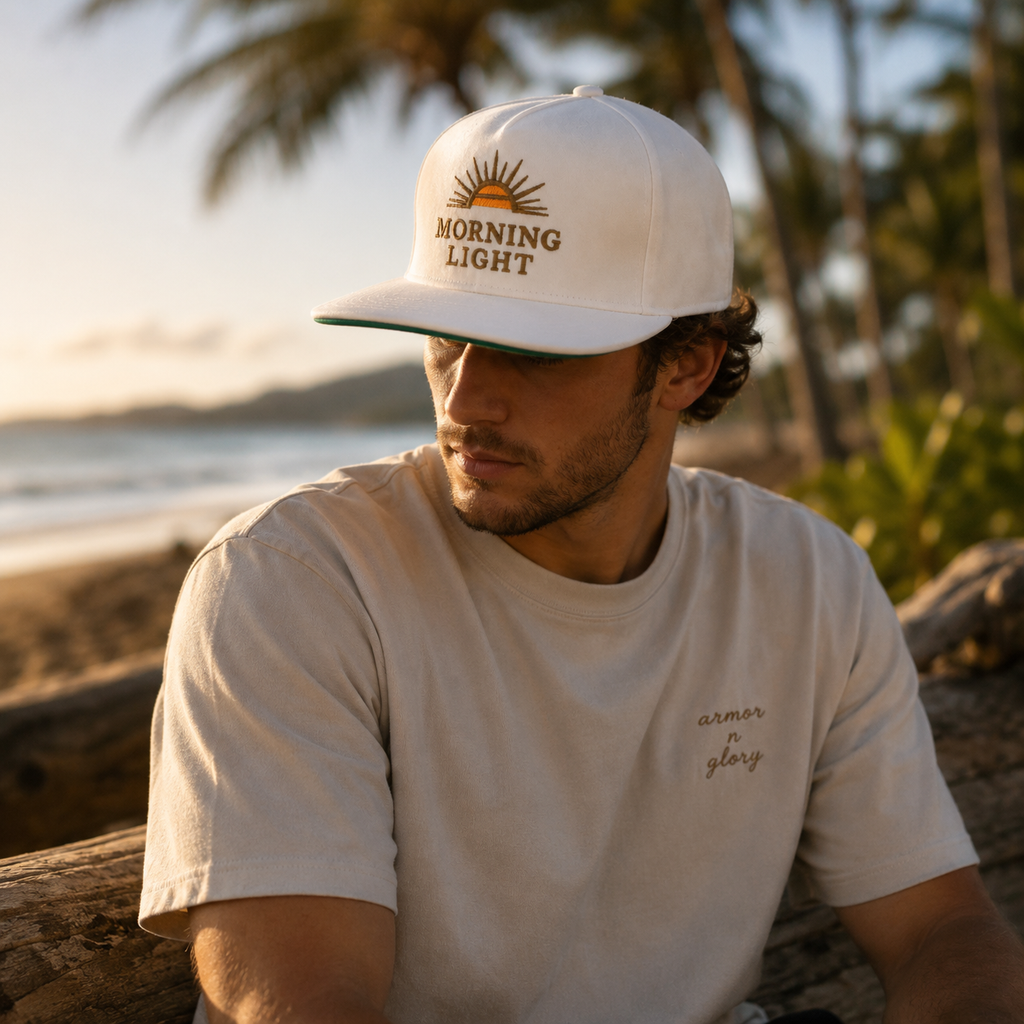 Morning Light Hat, Christian Embroidered Cap, Faith Sunrise Hat, Minimalist Christian Hat, Scripture Inspired Apparel, Unisex Flat Bill Cap