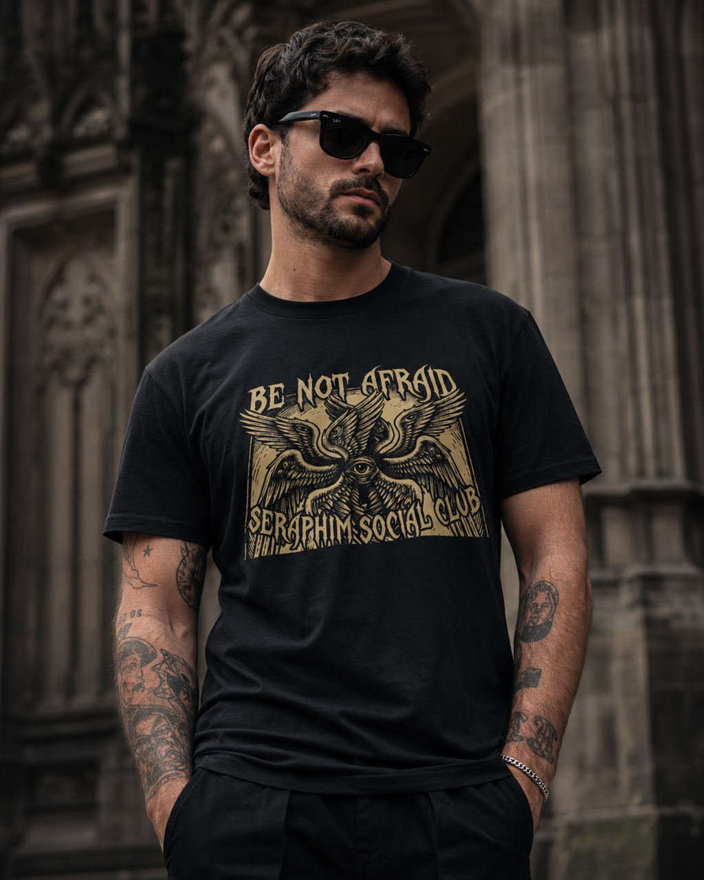Be Not Afraid Seraphim Social Club T-Shirt | Angelic Seraphim Illustration