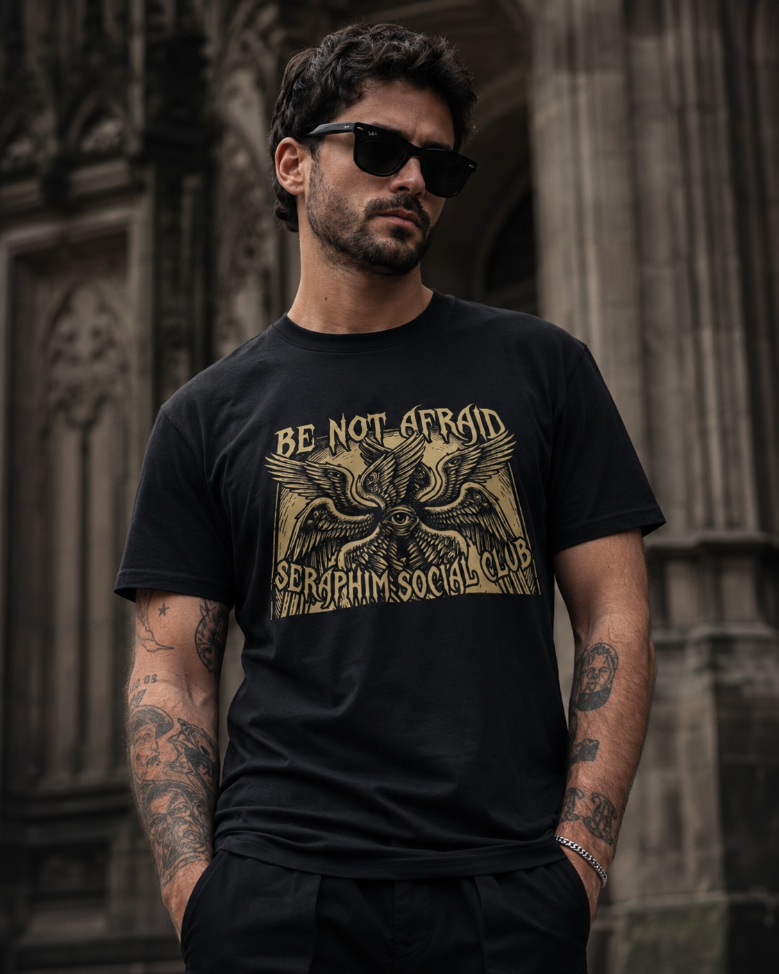 Be Not Afraid Seraphim Social Club T-Shirt | Angelic Seraphim Illustration