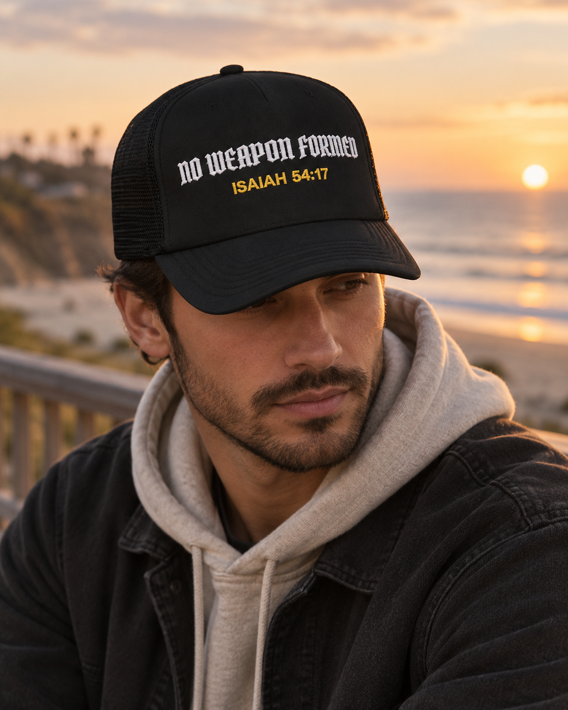 NO WEAPON FORMED Christian Foam Trucker Hat