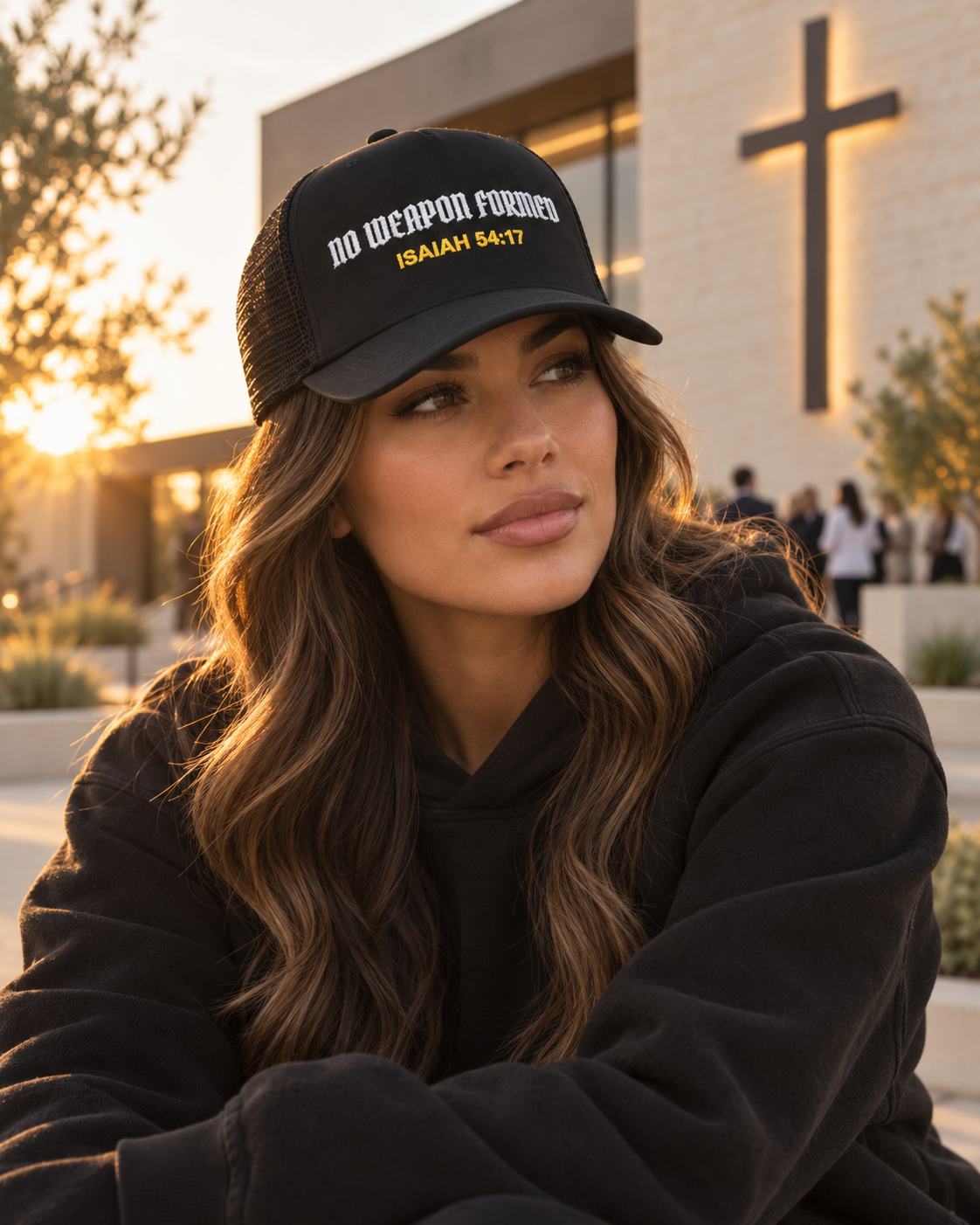 NO WEAPON FORMED Christian Foam Trucker Hat