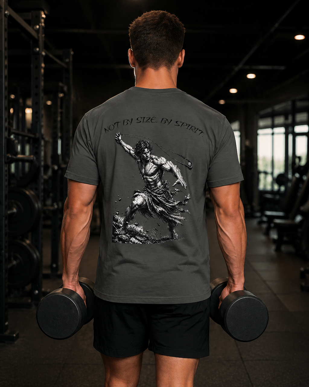 David Sling Shirt, Not By Size By Spirit Christian Tee, 1 Samuel 17 45 Gym Pump Cover, Faith Workout Shirt, Biblical Streetwear