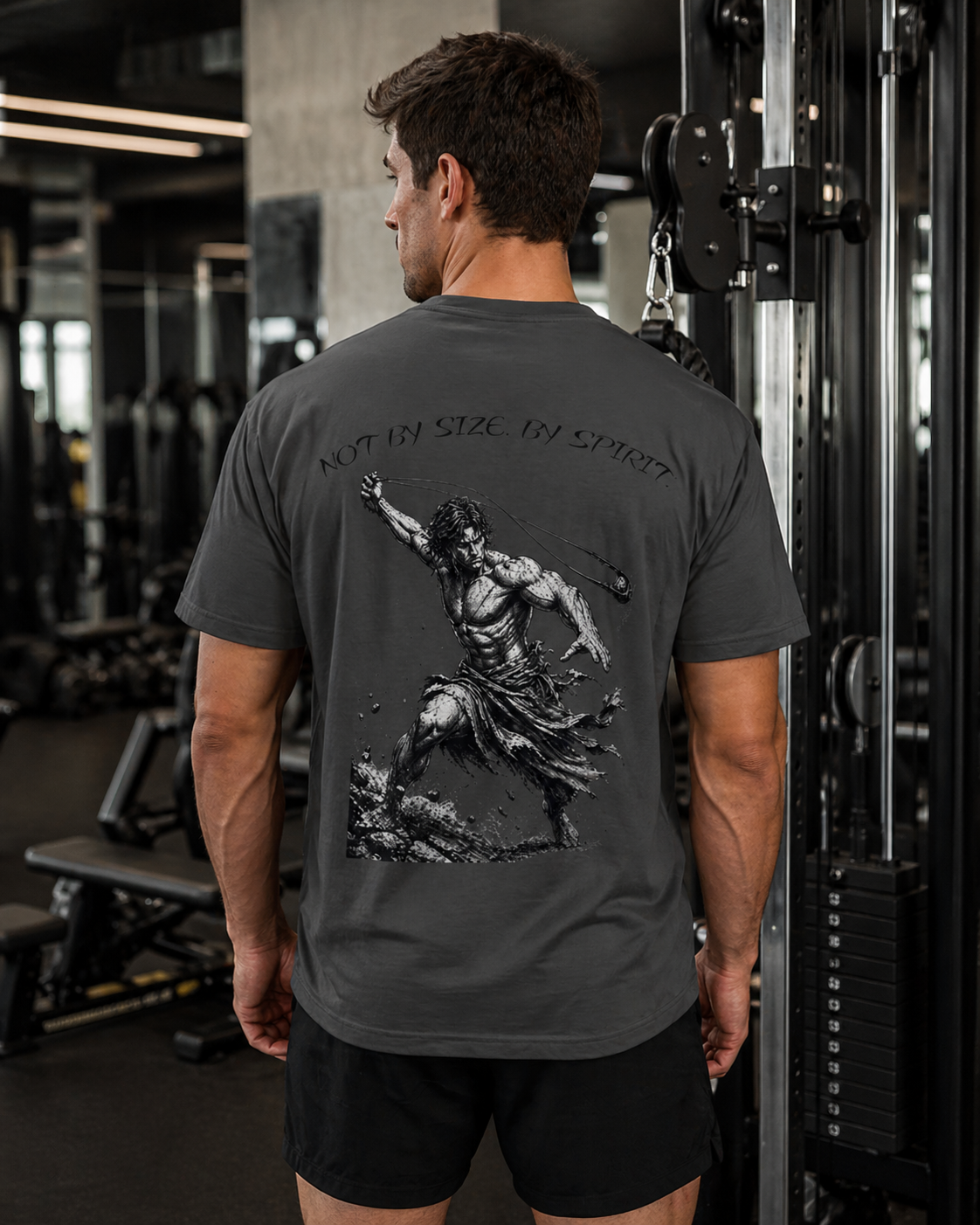 David Sling Shirt, Not By Size By Spirit Christian Tee, 1 Samuel 17 45 Gym Pump Cover, Faith Workout Shirt, Biblical Streetwear