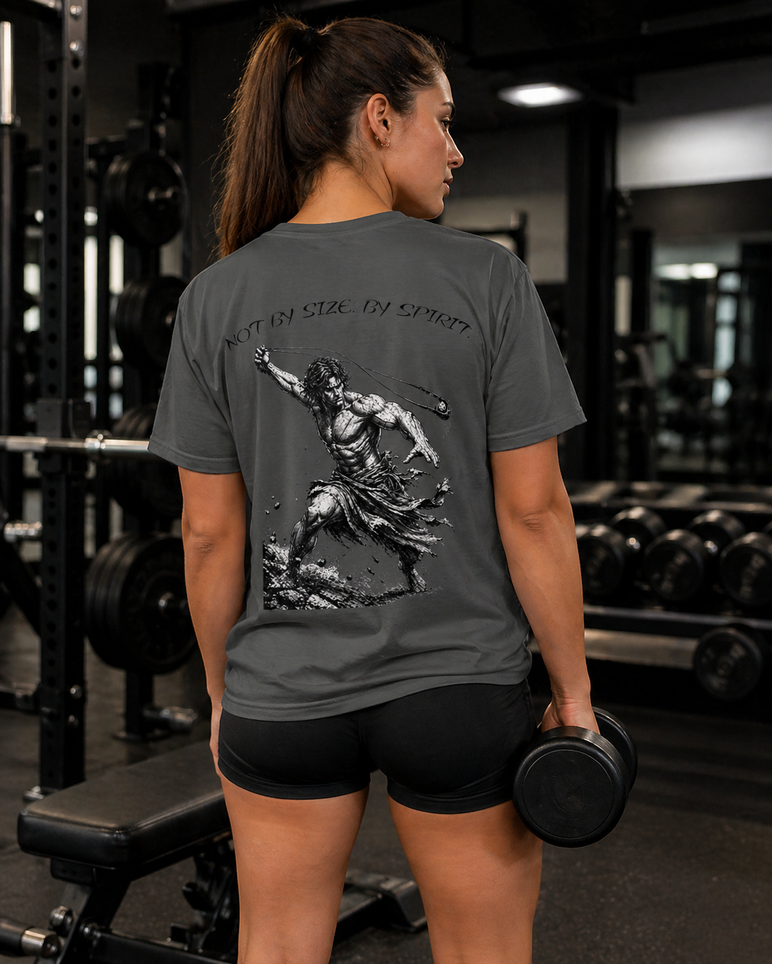 David Sling Shirt, Not By Size By Spirit Christian Tee, 1 Samuel 17 45 Gym Pump Cover, Faith Workout Shirt, Biblical Streetwear