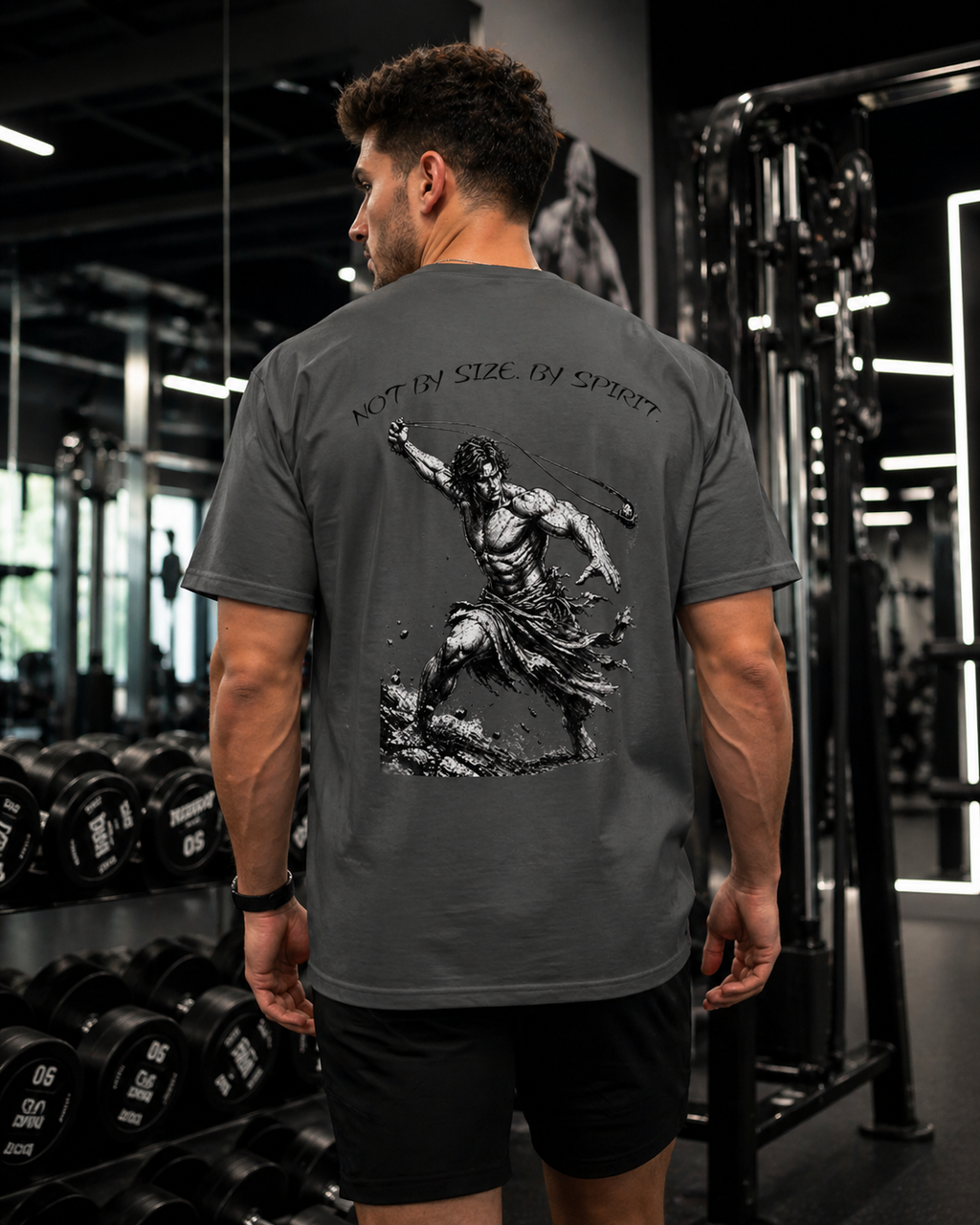 David Sling Shirt, Not By Size By Spirit Christian Tee, 1 Samuel 17 45 Gym Pump Cover, Faith Workout Shirt, Biblical Streetwear