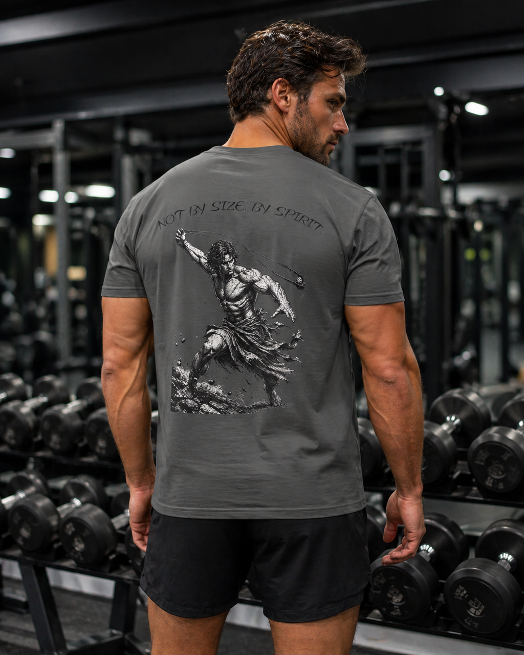David Sling Shirt, Not By Size By Spirit Christian Tee, 1 Samuel 17 45 Gym Pump Cover, Faith Workout Shirt, Biblical Streetwear