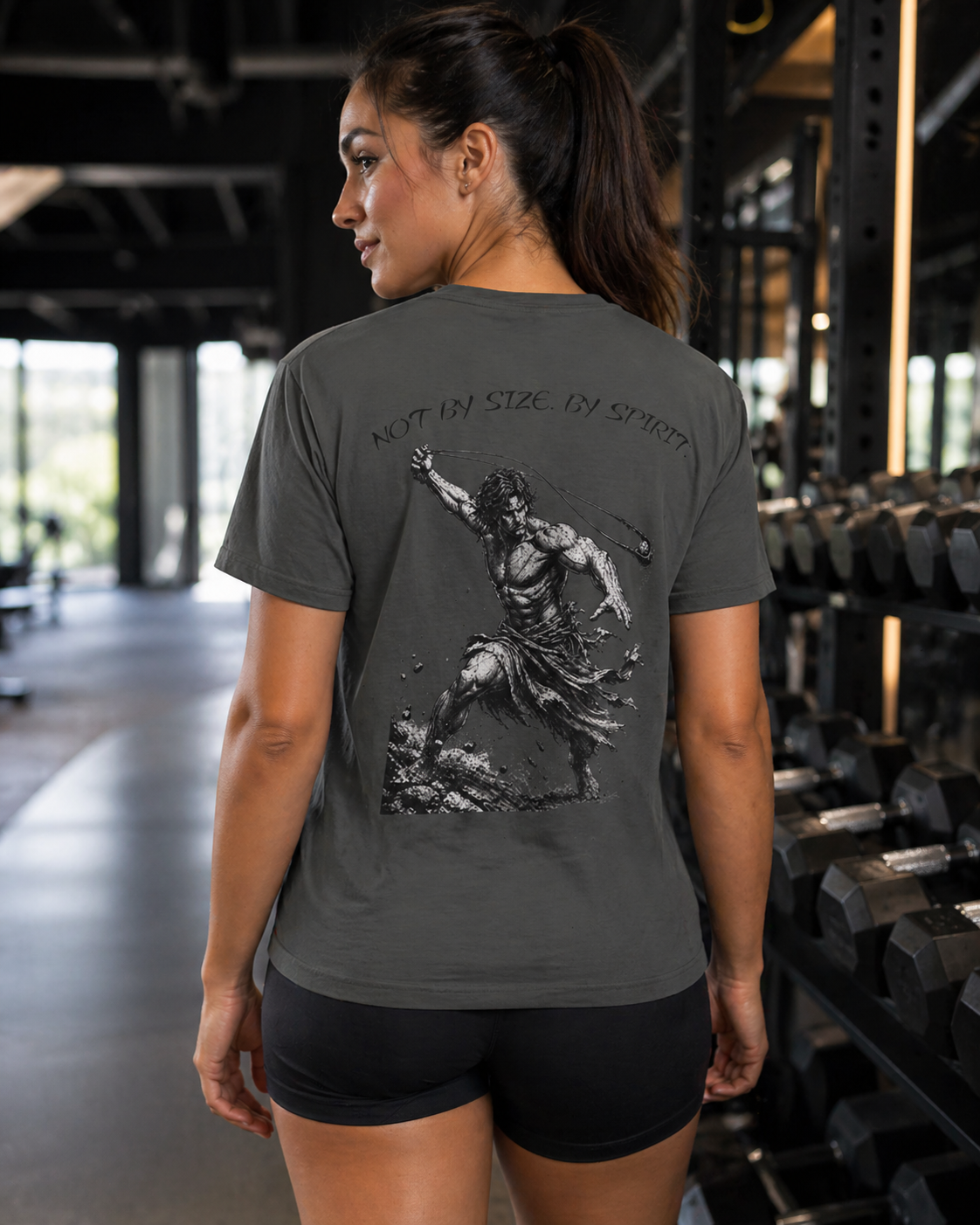 David Sling Shirt, Not By Size By Spirit Christian Tee, 1 Samuel 17 45 Gym Pump Cover, Faith Workout Shirt, Biblical Streetwear