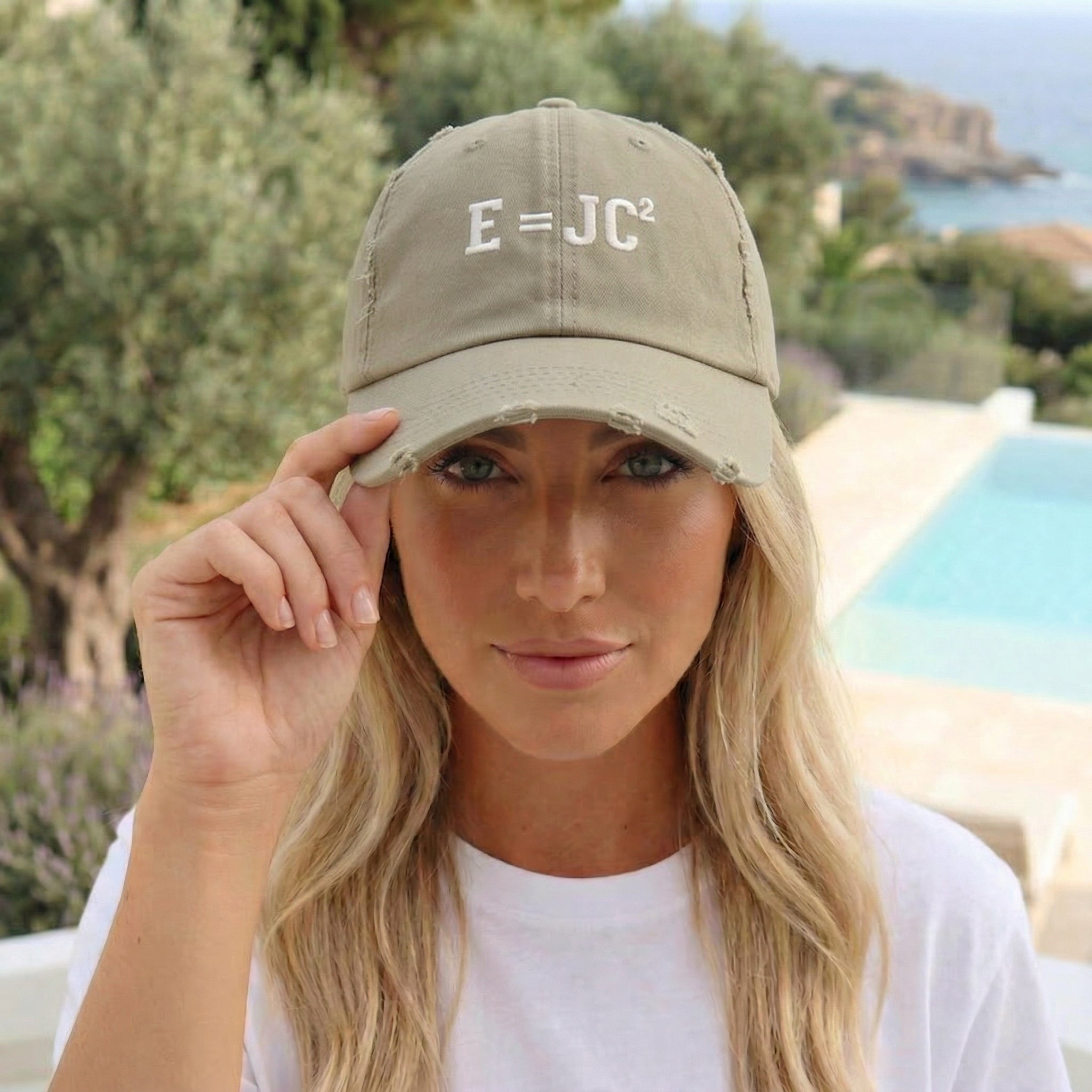 E=JC Cap | Distressed Baseball Hat, Science Equation Embroidered