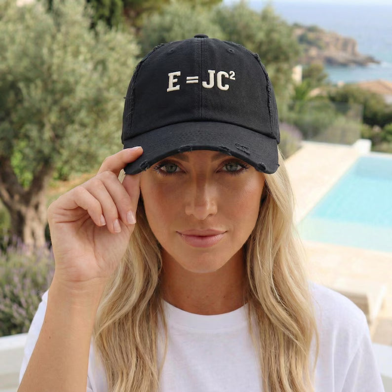 E=JC Cap | Distressed Baseball Hat, Science Equation Embroidered