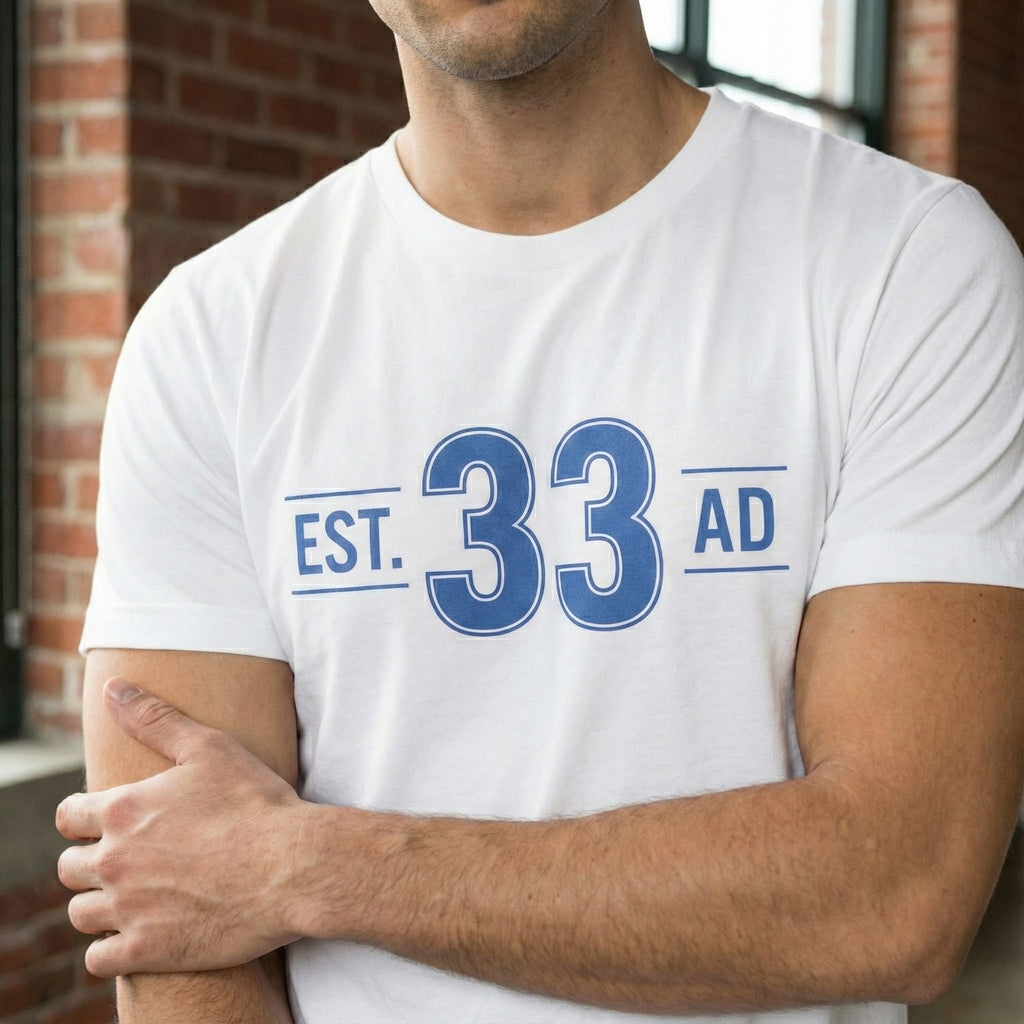 Est 33 AD Christian T Shirt, Vintage Athletic Number Tee, Jesus Faith Graphic Shirt, Retro Collegiate Tee, Christian Gift for Him Her