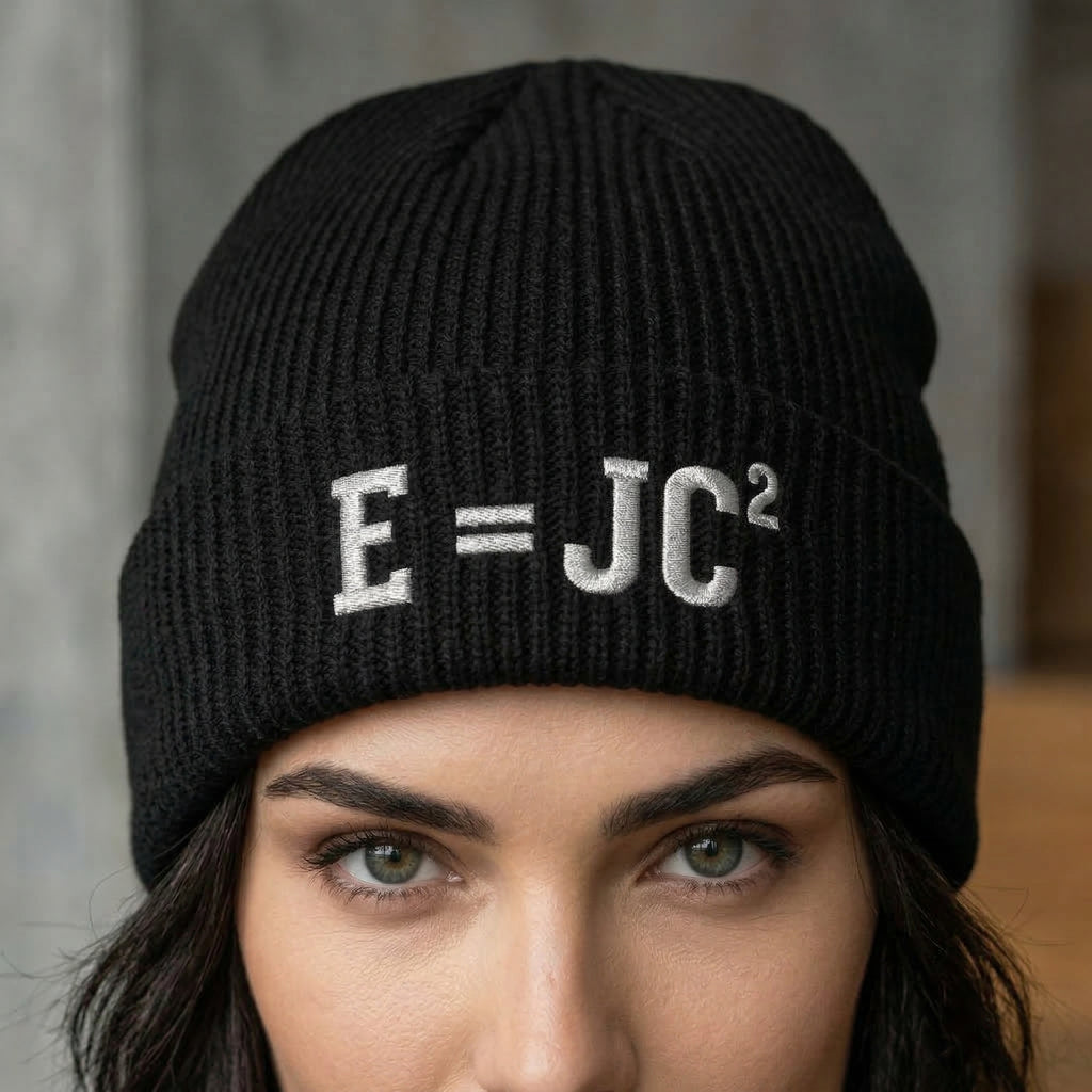 Christian Math Beanie E = JC Squared Embroidered Knit Hat, Eternity Jesus Christ Second Coming, Faith Science Beanie, Christian Nerd Gift