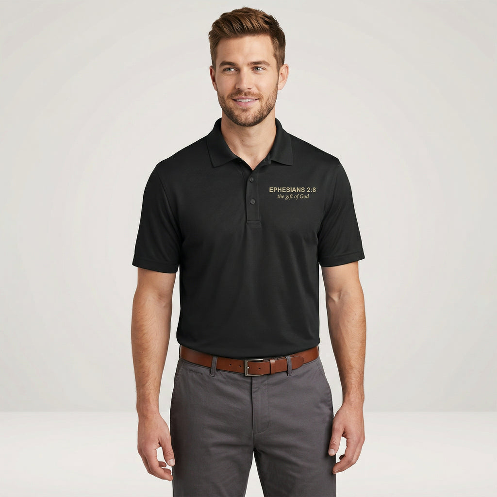 Ephesians 2:8 Script Bible Verse Polo | Embroidered Chest Logo