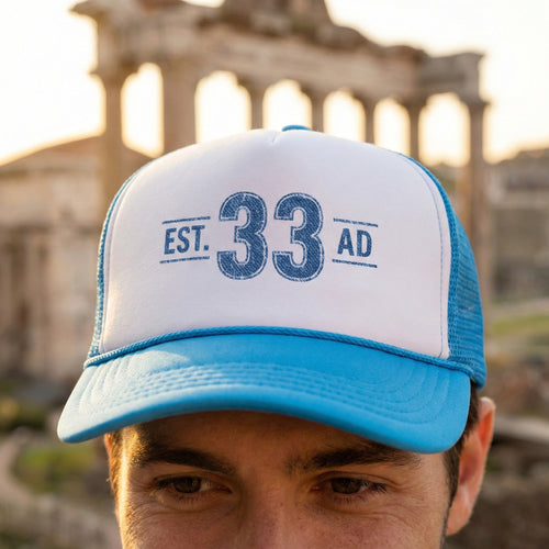 33 AD Christian Trucker Hat, EST 33 AD Embroidered Foam Front Cap, Vintage Faith Snapback, Easter Resurrection Hat, Gift for Men Women