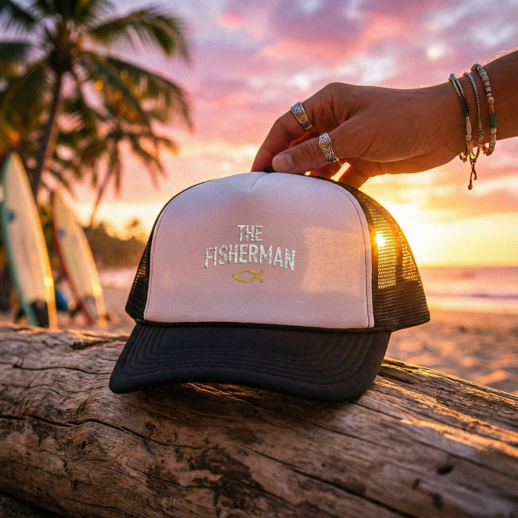The Fisherman embroidered trucker hat | Fishing Christian Ichthys symbol