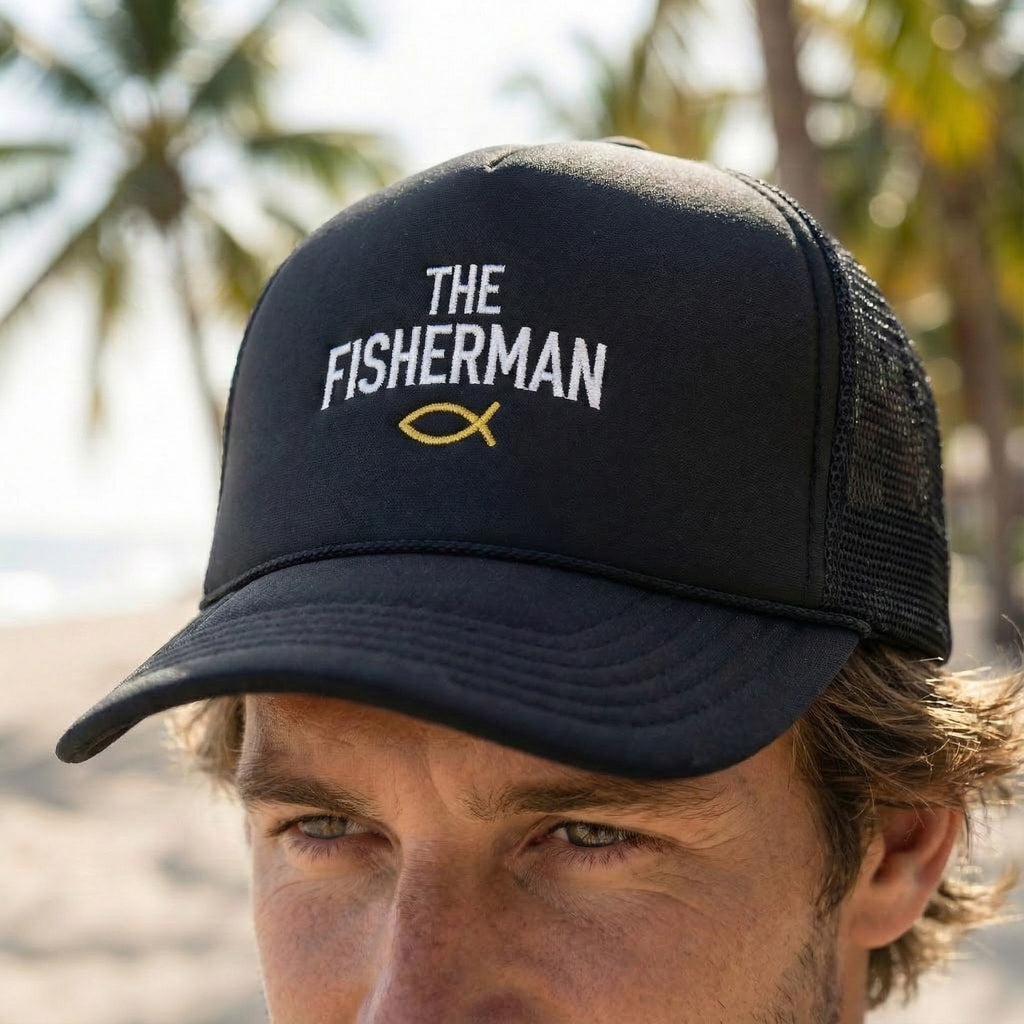 The Fisherman embroidered trucker hat | Fishing Christian Ichthys symbol