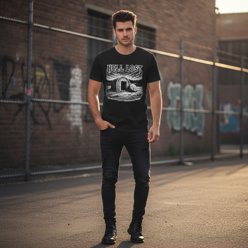 Christian Graphic T Shirt Hell Lost Illustration | Dark Faith Streetwear Tee | Gothic Christian Shirt | Black Metal Style Faith Apparel
