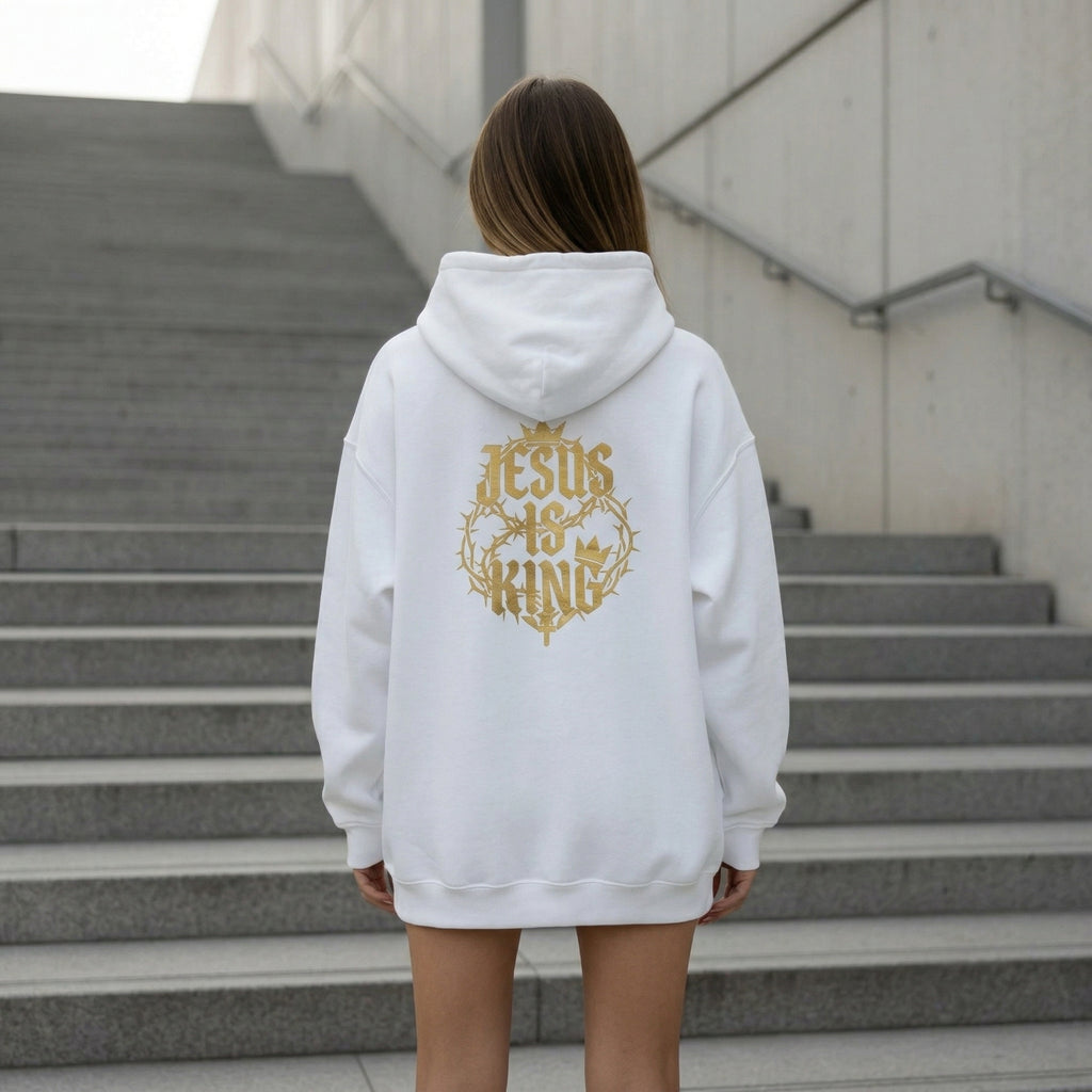 Jesus is King Bold Back Design Faith Based Streetwear Hoodie
