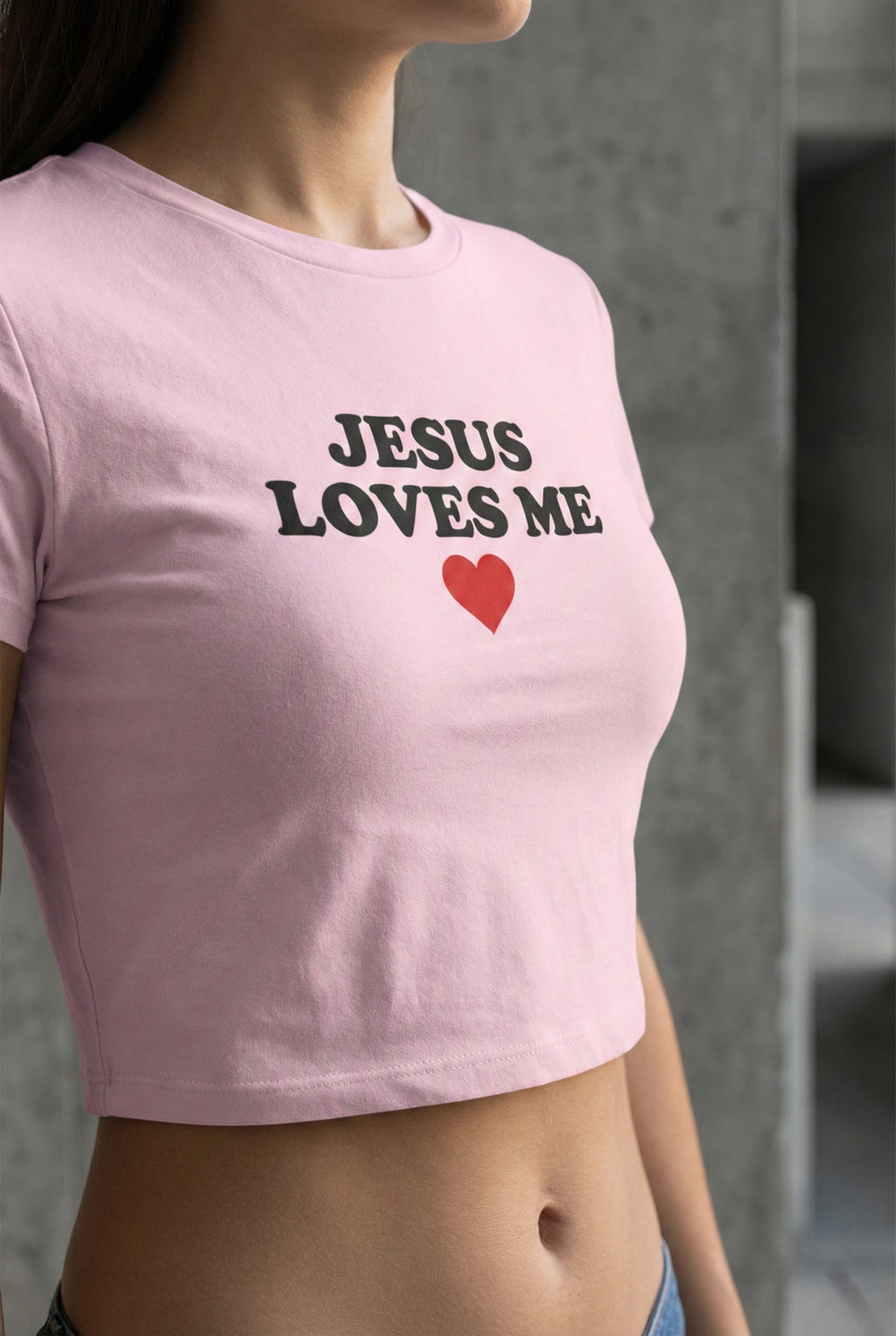Jesus Loves Me Baby Tee, Christian Crop Top for Women, Faith Graphic Shirt, Minimal Religious Top