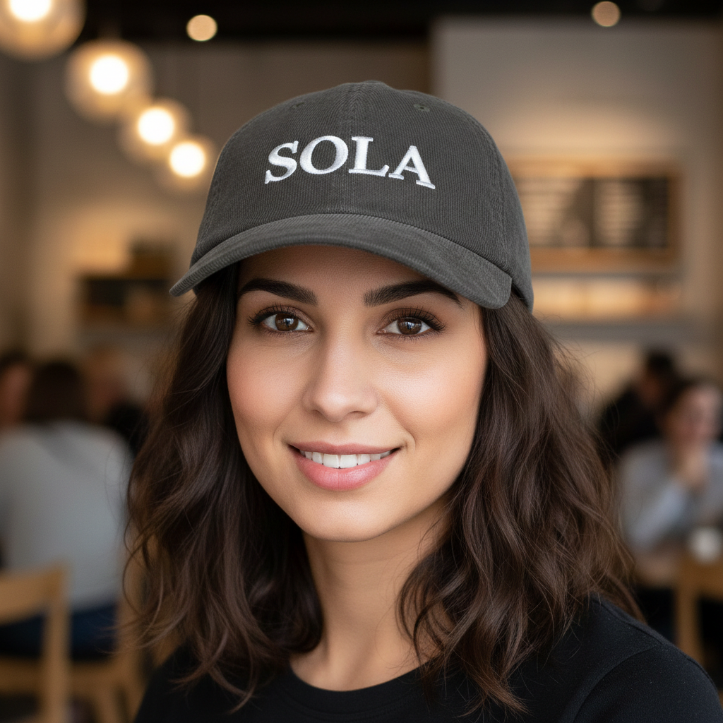 SOLA Corduroy Cap, Embroidered Christian Hat, Minimalist Reformed Baseball Cap, Faith Streetwear, Theology Gift (Embroidery)