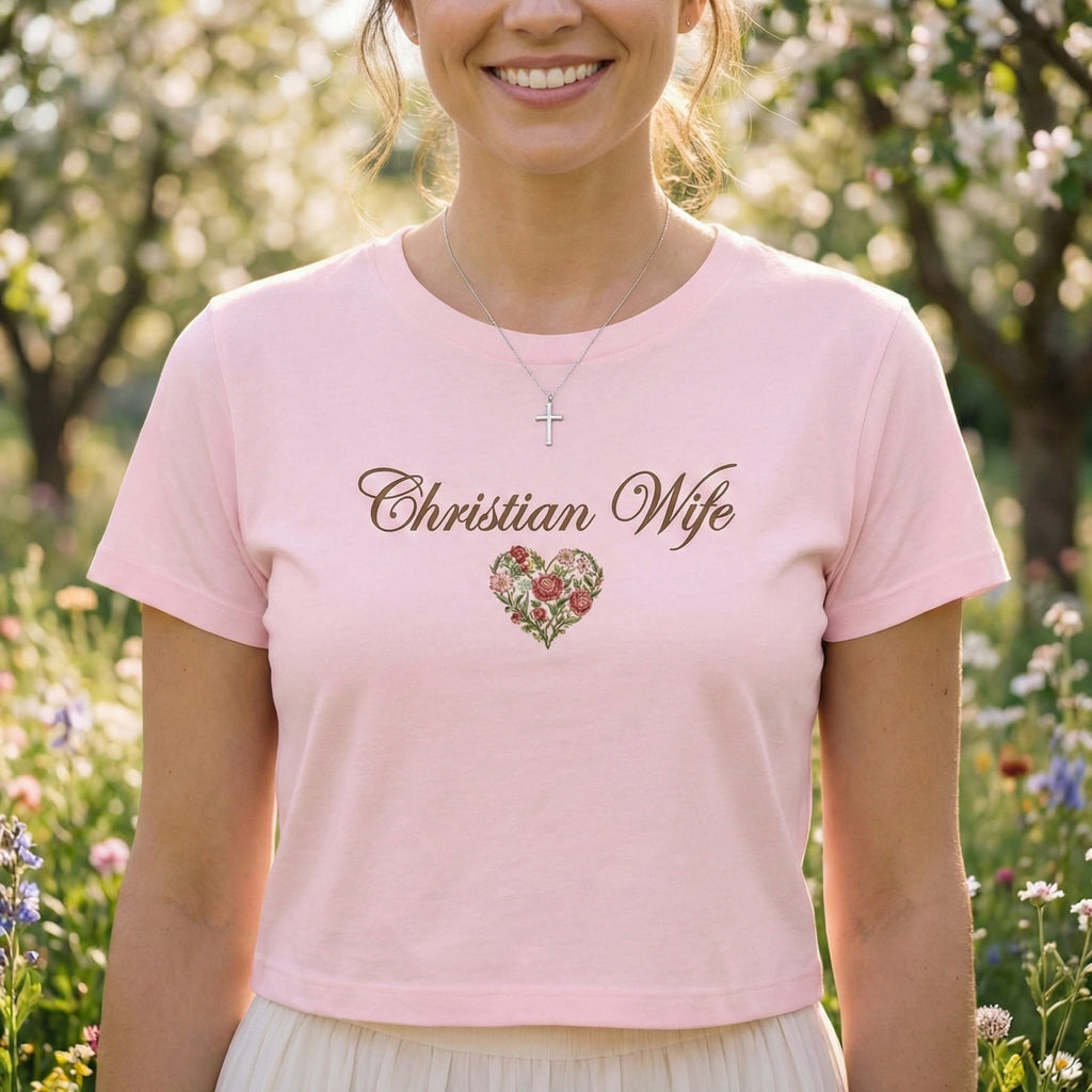 Christian Wife Baby Tee | Floral Heart faith shirt