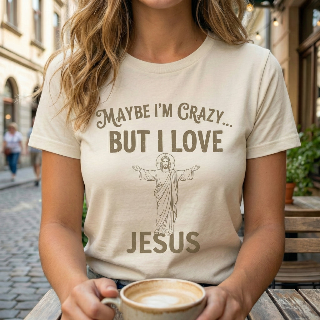 Maybe I'm Crazy, Jesus Love Tee, Unisex Faith Shirt, Christian Gift, Inspirational Apparel, Funny Religious Top, Perfect for Church