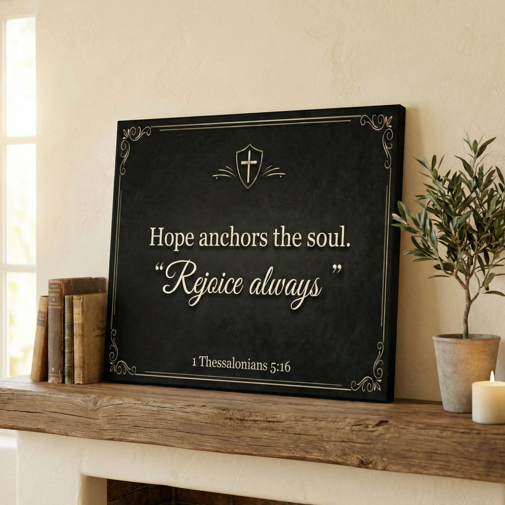 Hope Anchors the Soul Canvas Print, Rejoice Always Bible Verse Wall Art, 1 Thessalonians 5 16 Scripture Decor, Christian Gift