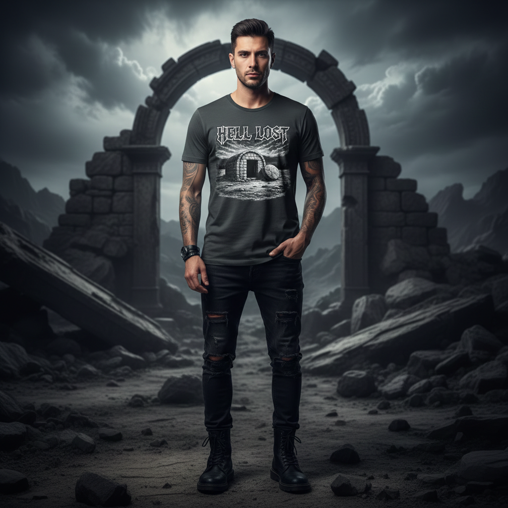 Christian Graphic T Shirt Hell Lost Illustration | Dark Faith Streetwear Tee | Gothic Christian Shirt | Black Metal Style Faith Apparel