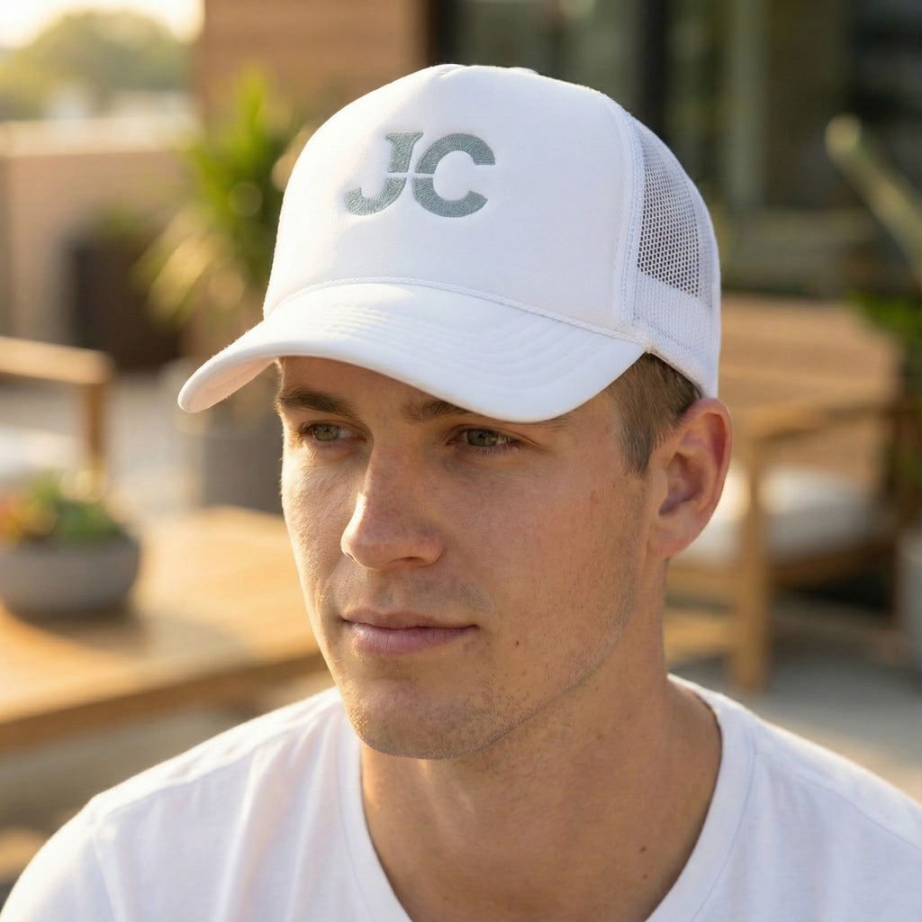 JC Jesus Christ Trucker Hat, Embroidered Faith Hat, White Mesh Snapback, Minimal Christian Hat, Everyday Streetwear Gift