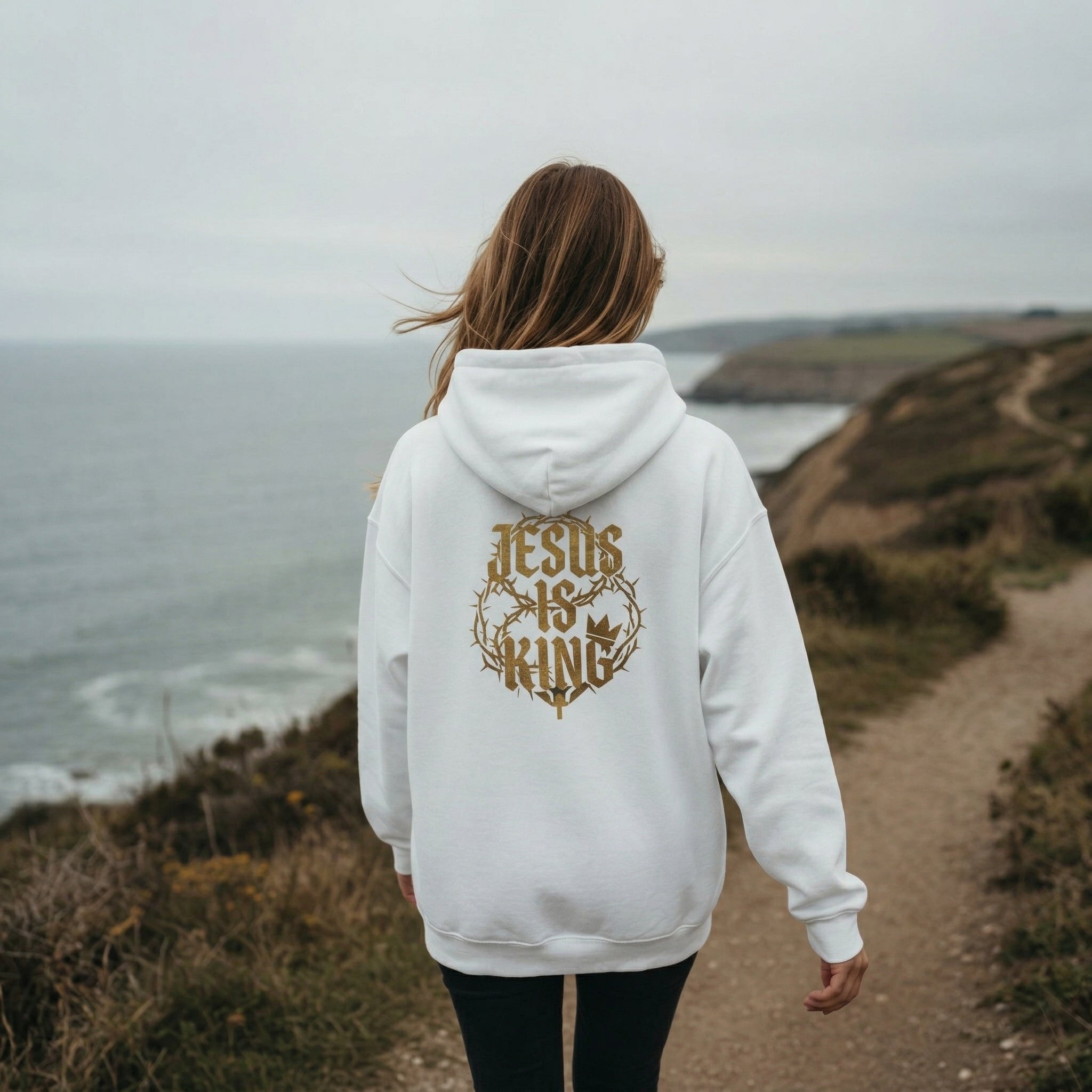 Jesus is King Bold Back Design Faith Based Streetwear Hoodie