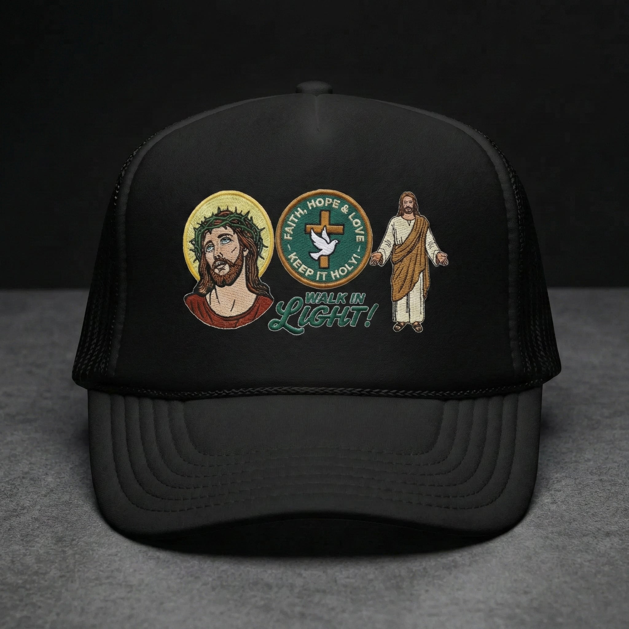 Jesus Foam Trucker Hat, Christian Trucker Cap, Embroidered Jesus Hat, Faith Based Hat, Church Hat, Religious Gift for Him