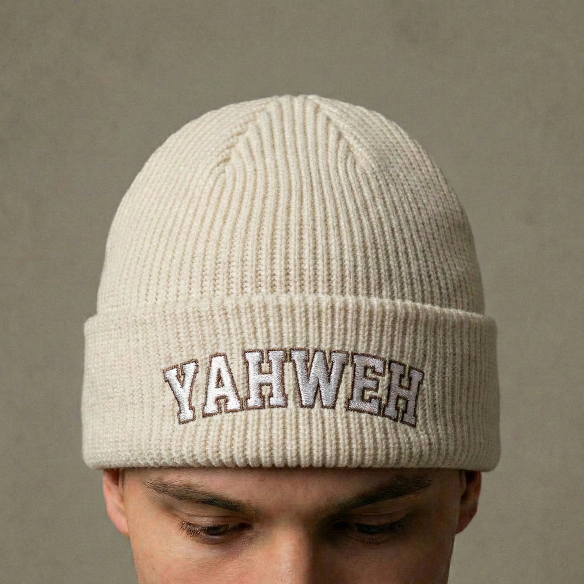 YAHWEH Cuff Beanie | Religious Script Knit Hat
