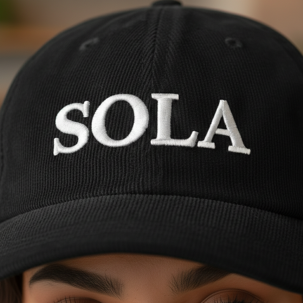 SOLA Corduroy Cap, Embroidered Christian Hat, Minimalist Reformed Baseball Cap, Faith Streetwear, Theology Gift (Embroidery)