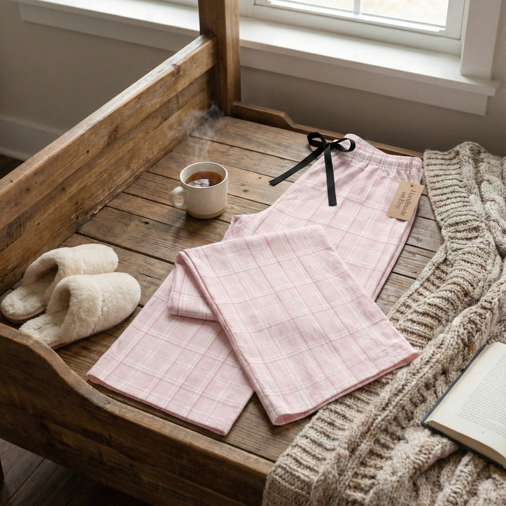Pink Plaid Pajama Pants for Women Cozy Lounge Sleep Pants Cute Checkered PJs Drawstring Waist Christmas Gift for Her