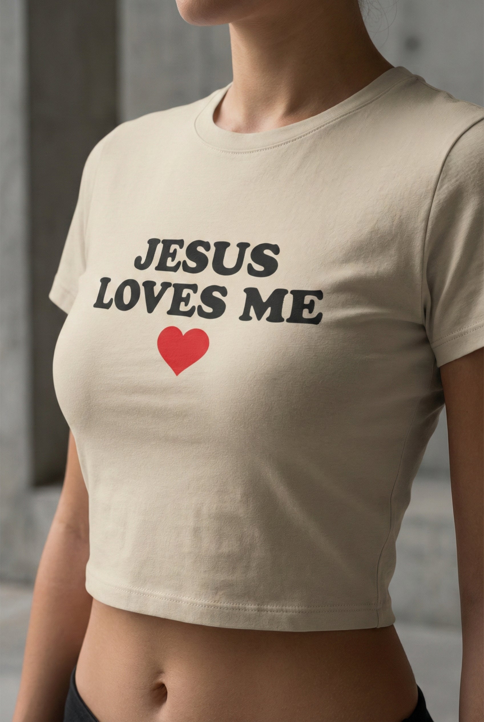 Jesus Loves Me Baby Tee, Christian Crop Top for Women, Faith Graphic Shirt, Minimal Religious Top