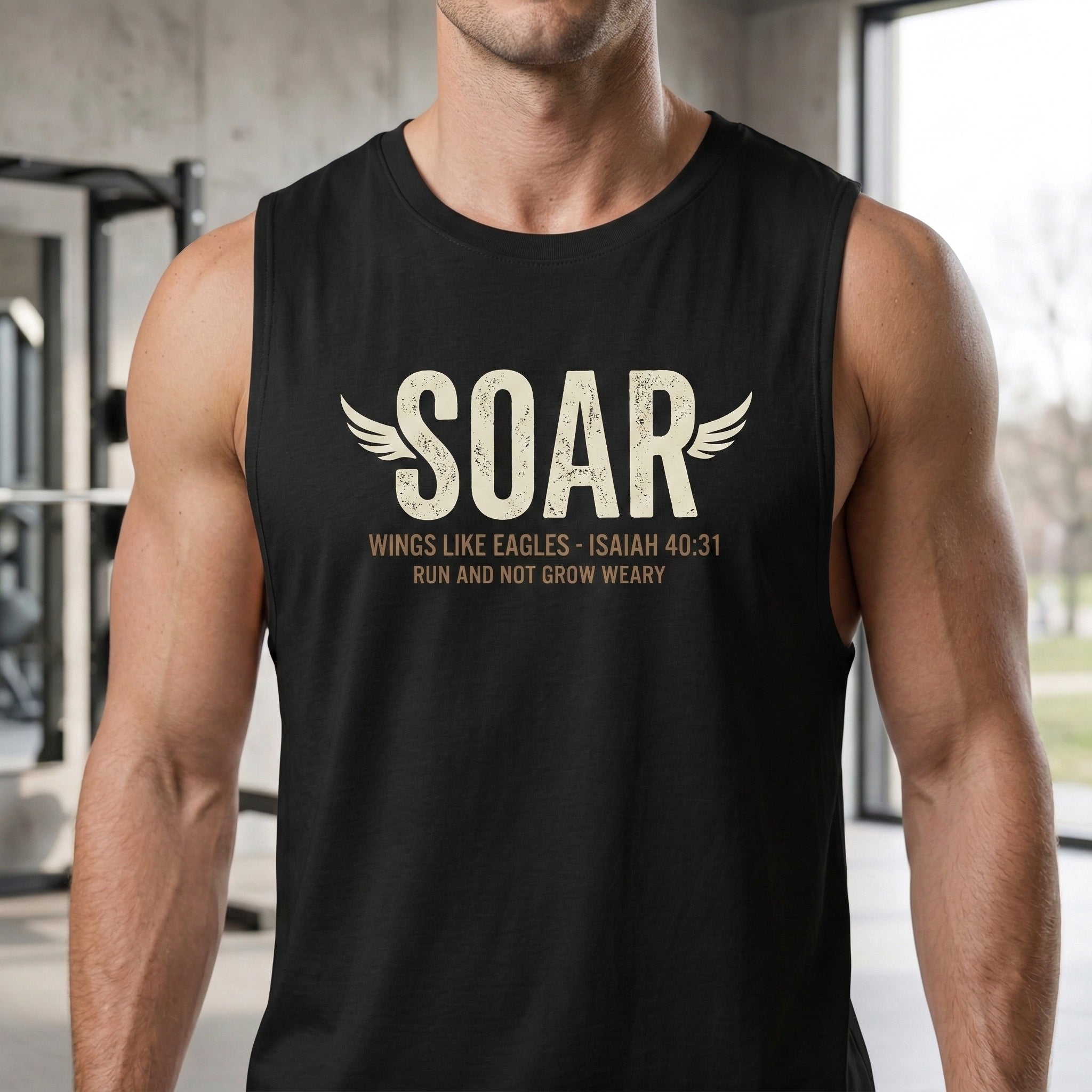 SOAR Isaiah 40:31 Tank Top, Wings Like Eagles Muscle Tank, Christian Workout Shirt, Faith Gym Apparel, Inspirational Unisex Tank