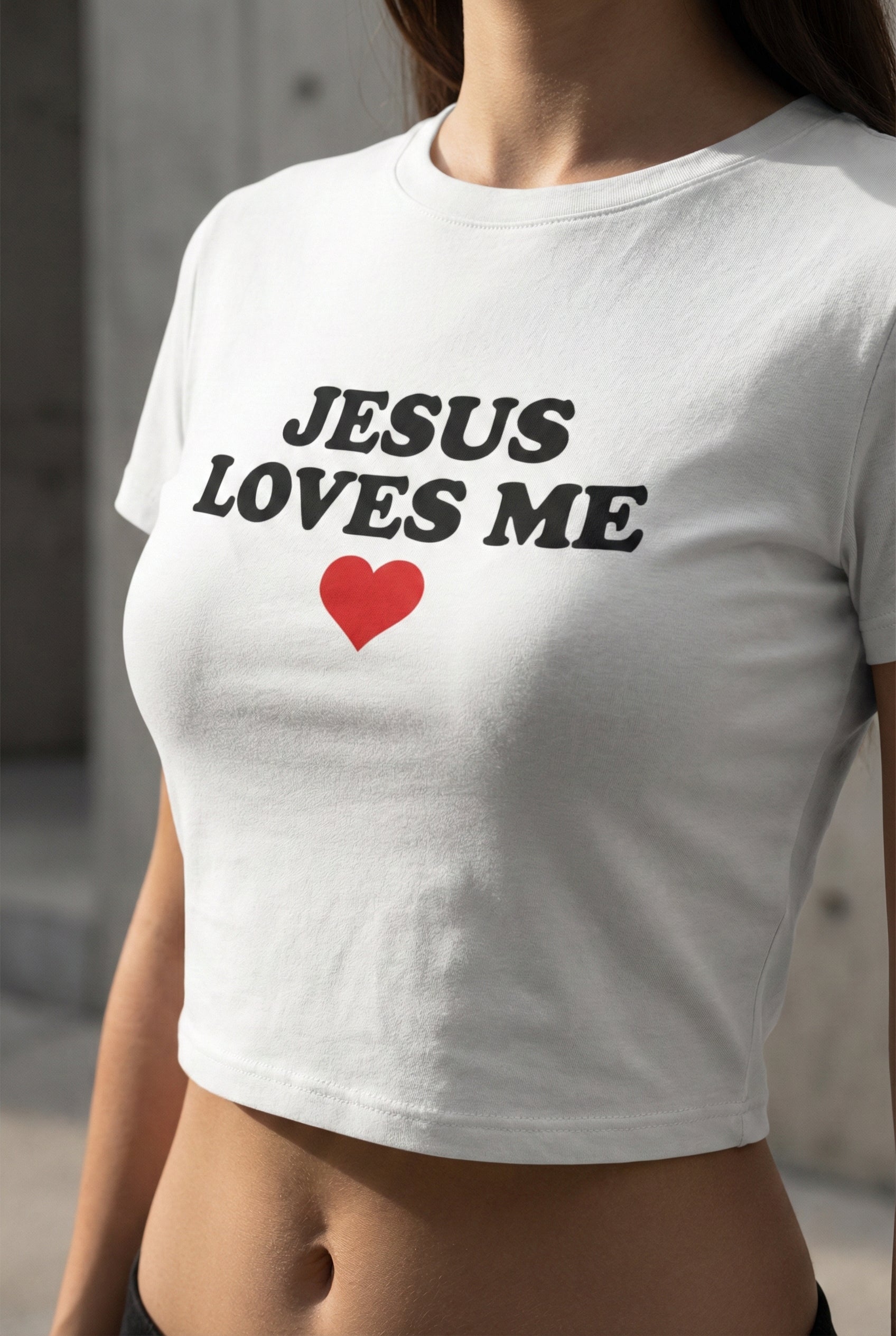 Jesus Loves Me Baby Tee, Christian Crop Top for Women, Faith Graphic Shirt, Minimal Religious Top