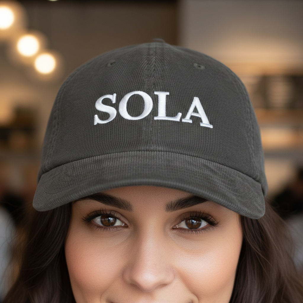 SOLA Corduroy Cap, Embroidered Christian Hat, Minimalist Reformed Baseball Cap, Faith Streetwear, Theology Gift (Embroidery)